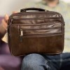 Geanta de Umar tip servieta pentru barbati din Piele Naturala de Bovina, 31 x 24 x 6/8 cm, Maro, Negru