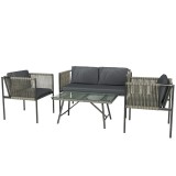 Outsunny Set de Exterior din Rattan 2 Fotolii, Canapea și Măsuță Gri | Aosom Romania