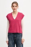 United Colors of Benetton vestă din amestec de l&acirc;nă culoarea roz, 126WD4033