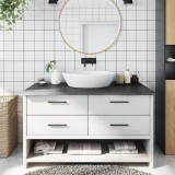 VidaXL Blat de baie, gri &icirc;nchis, 100x60x(2-4) cm, lemn masiv tratat