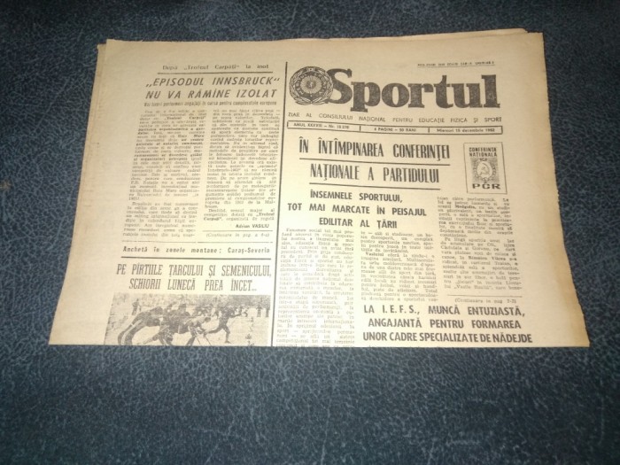 ZIARUL SPORTUL 15 DECEMBRIE 1982 PREZENTARE ECHIPA DINAMO