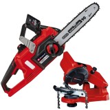 Einhell FORTEXXA 18/30 PXC + GC-CS 85 E - Drujba fara acumulatori si incarcator Li-Ion 18 V - Ah 30 cm 8.9 m/s + Masina de ascutit lanturi 85 W 108x23