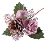 Crenguta decorativa de Craciun MagicHome, cu mar roz, 16 cm