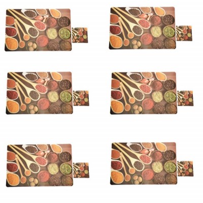 Set suport pahar si farfurie pentru servirea mesei, model Pufo Brown Spices, 6 bucati foto