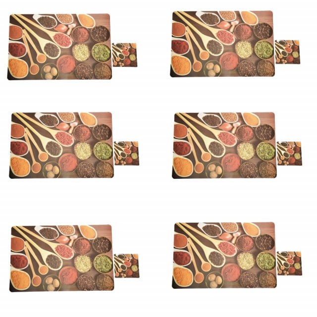 Set suport pahar si farfurie pentru servirea mesei, model Pufo Brown Spices, 6 bucati