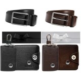 Set curea piele, portofel si husa chei cu sigla VW, negru/maro