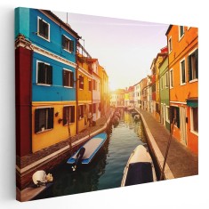 Tablou case colorate si barci in Burano Italia Tablou canvas pe panza CU RAMA 20x30 cm