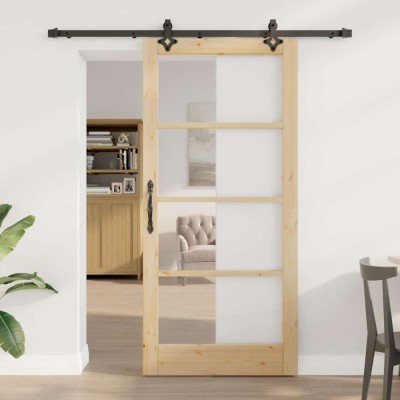 Ușă Glisantă cu Set Hardware &amp;#039;ORKDAL&amp;#039;Lemn Masiv &amp;amp; Sticlă foto