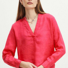 Medicine bluza din in femei, culoarea roz, neted