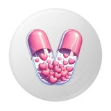 Cumpara ieftin Insigna rotunda metalica capsula dubla cu inimi roz, model romantic vibrant, 58 mm