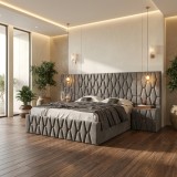 Pat Tapitat Iris Gri Cu Extensii Si Noptiere Tapitate Stoc limitat