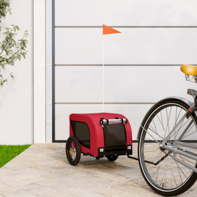 vidaXL Remorcă bicicletă animale companie, roșu/negru, oxford/fier foto