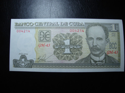 CUBA 1 PESO 2016 UNC foto