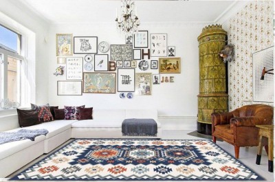 Covor pentru living, model albastru rustic foto