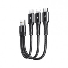 Joyroom 3in1 cablu de încărcare scurt USB - Lightning / USB tip C / micro USB, 3,5 A, 15 cm, negru (S-01530G9-LCM-negru)