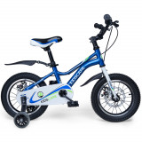 Cumpara ieftin Bicicleta pentru copii 5-8 ani HappyCycles KidsCare, roti 16 inch, cu roti ajutatoare si frane pe disc, albastru for Your BabyKids
