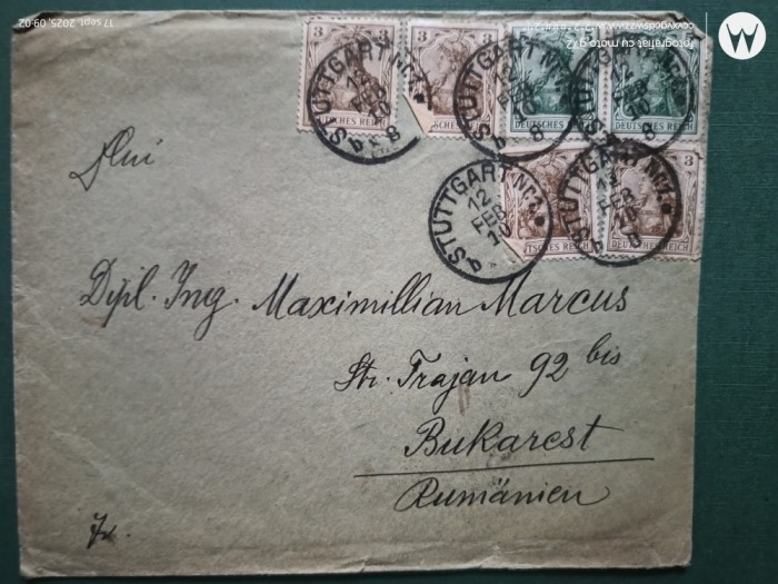 Regalitate Romania ,plic corespondenta circulat,corepondenta financiar -comerciala avocat Maximilian Marcus