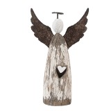 Cumpara ieftin Figurina Inger lemn metal alb maro vintage 7x3x12 cm