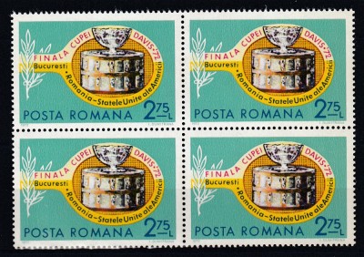 ROMANIA 1972 LP 809 FINALA CUPEI DAVIS BLOC DE 4 TIMBRE MNH foto