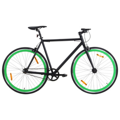 vidaXL Bicicletă cu angrenaj fix, negru și verde, 700c, 59 cm foto