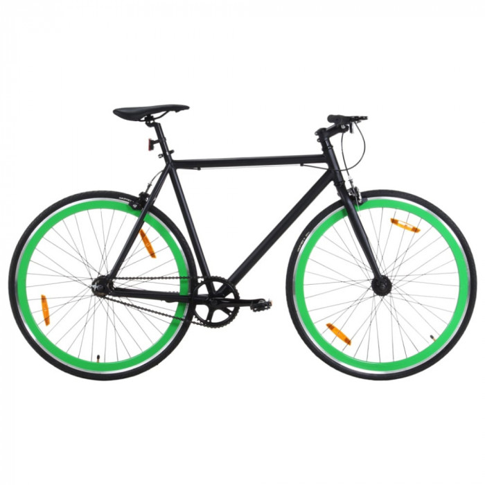 Bicicleta cu angrenaj fix, negru si verde, 700c, 59 cm