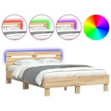 Cadru de pat cu tablie si LED, stejar sonoma, 120x200 cm