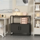 Dulap de birou metalic Hailuoto, negru, 80x40x82 cm, cu 2 usi