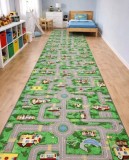 Cumpara ieftin Traversa pentru Copii Roads, Tesatura Plata, Latime 1m, Marime 100 x 300 cm, Verde, Festonata Surfilata Tivita, Antialergica, Polipropilena, Gradinita
