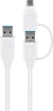 Cablu USB 3.0 A tata-tata cu adaptor USB A mama la USB Type C tata 0.5m 5Gbit/s alb Goobay