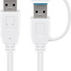 Cablu USB 3.0 A tata-tata cu adaptor USB A mama la USB Type C tata 0.5m 5Gbit/s alb Goobay