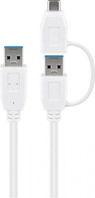Cablu USB 3.0 A tata-tata cu adaptor USB A mama la USB Type C tata 0.5m 5Gbit/s alb Goobay foto