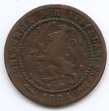 Olanda 1 Cent 1884 - Willem III / Wilhelmina , Bronz, 19 mm KM-107.1