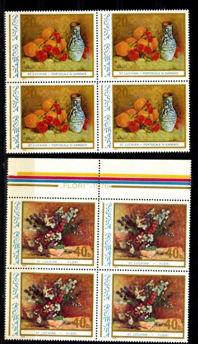 A11 TX10 2 - 1976 - Reproduceri de arta - Flori - Stefan Luchian - perechi de cate patru timbre