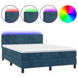 Cumpara ieftin Pat cu arcuri, saltea si LED, gri inchis, 140x200 cm, catifea