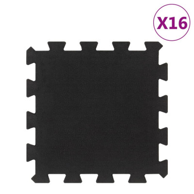 vidaXL Plăci de podea din cauciuc, 16 buc., negru, 16 mm, 30x30 cm foto
