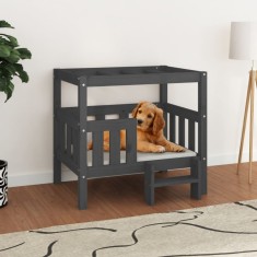 vidaXL Pat pentru c&acirc;ini, gri, 75,5x63,5x70 cm, lemn masiv de pin
