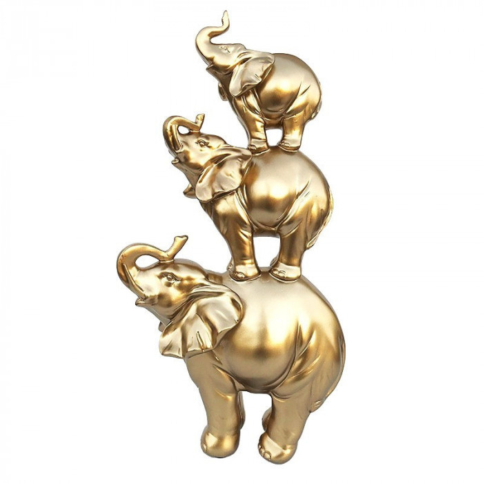 Statueta decorativa Elefanti suprapusi, Auriu, 38 cm, 209H