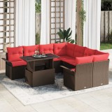 vidaXL Set de canapele pentru grădină cu pernă 9 pcs Maro Poli Rattan 3356997