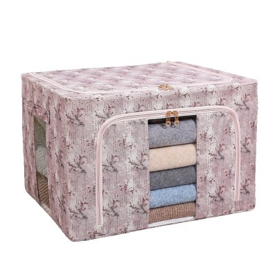 Cutie Depozitare, Flippy, 66L, din Material Textil, 50 x 40 x 33 cm, pentru Haine si Lenjerii, Model Floare de Prun, Roz foto