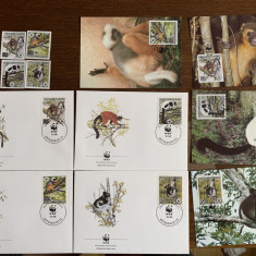 madagaskar - maimute - serie 4 timbre MNH, 4 FDC, 4 maxime, fauna wwf