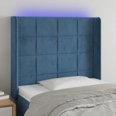vidaXL Tăblie de pat cu LED, albastru închis, 103x16x118/128cm catifea