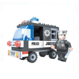 Set de construit, Masina transport detinuti, 60 piese, 16x5x10 cm, 6 ani +