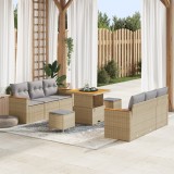 Set de canapea de grădină vidaXL 9 piese cu perne Bej Poli Ratan Acacia, Set de dining de grădină vidaXL 3 piese cu perne Bej Poli Ratan Acacia