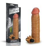 Prelungitor Penis cu Glont Vibrator Nature Extender + 3.8 cm, Silicon, Maro