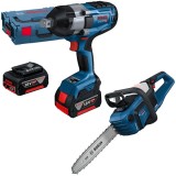 Bosch GDS 18V-1050 H + GKE 18V-40 - Masina de insurubat cu impact cu 2 acumulatori Li-Ion 18 V 5 Ah patrat 3/4 inch 1050 Nm M10-M24 valiza speciala +
