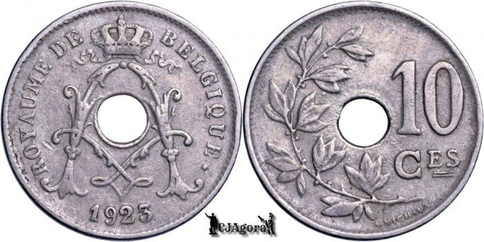 1923, 10 Centimes - Albert I - Regatul Belgiei - inscripție franceză