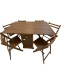 Set masa plianta cu spatiu depozitare, usa si sertar, Pal Melaminat, 160x96x80 cm si 6 scaune pliante lemn, tapitate cu piele ecologica, nuc