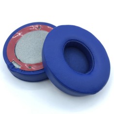 Set 2 bureti pentru casti Beats Solo 3, Solo 2 Wireless, On-Ear, Spuma cu memorie, Piele ecologica, Albastru