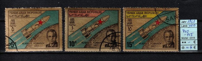 Arabia, Yemen, 1968 | Comemorare cosmonaut V. Komarov - Soyuz 1 - Cosmos | aph