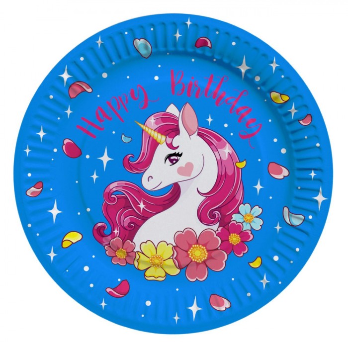 Set Farfurii Carton, Unicorn, 18 cm, 10 Bucăți, Multicolor